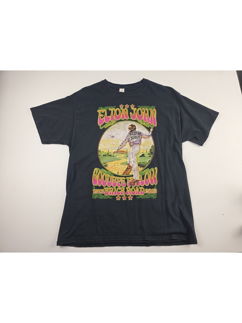 Elton John Goodbye Yellow Brick Road 2013 Band Graphic Tee Black Size Large
